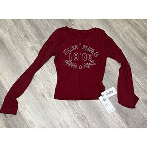 Youth cute long sleeve size large NWT cute burgundy happy‎ top